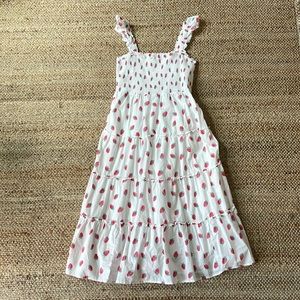 J Crew maxi dress, strawberry print with smocking medium
